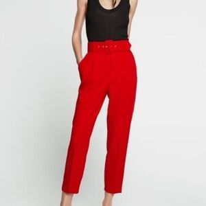 ZARA High Waisted Trousers with Belt Orange Size XS